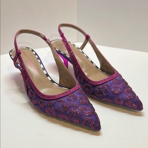 Betsey Johnson Purple and Pink Crystal Leopard Slingback Heels 7M